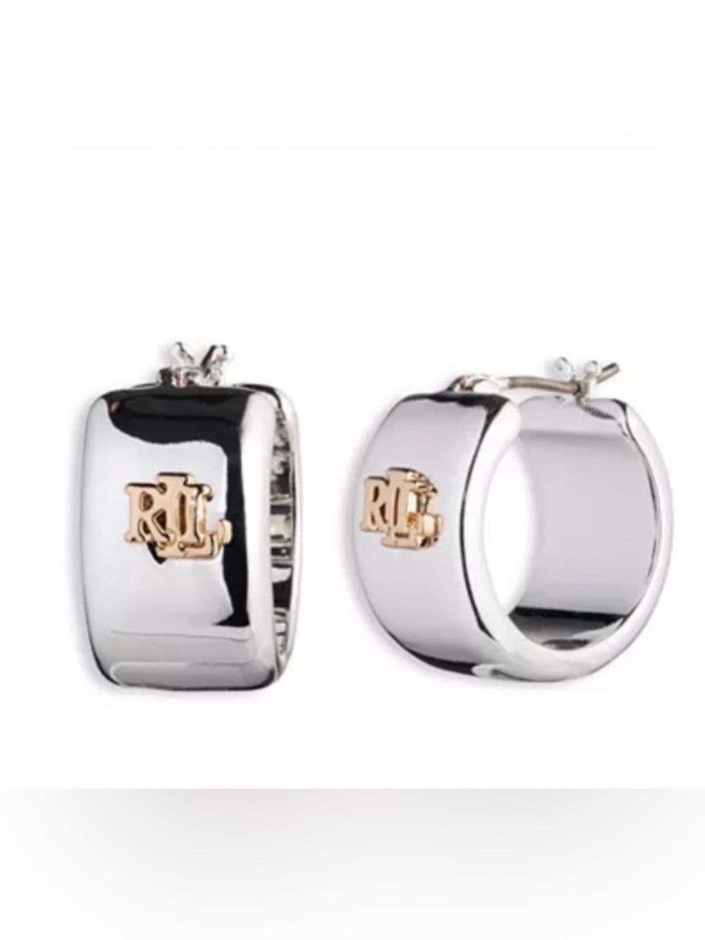 Silver Plated Huggie Hoop Earrings with Gold Accent